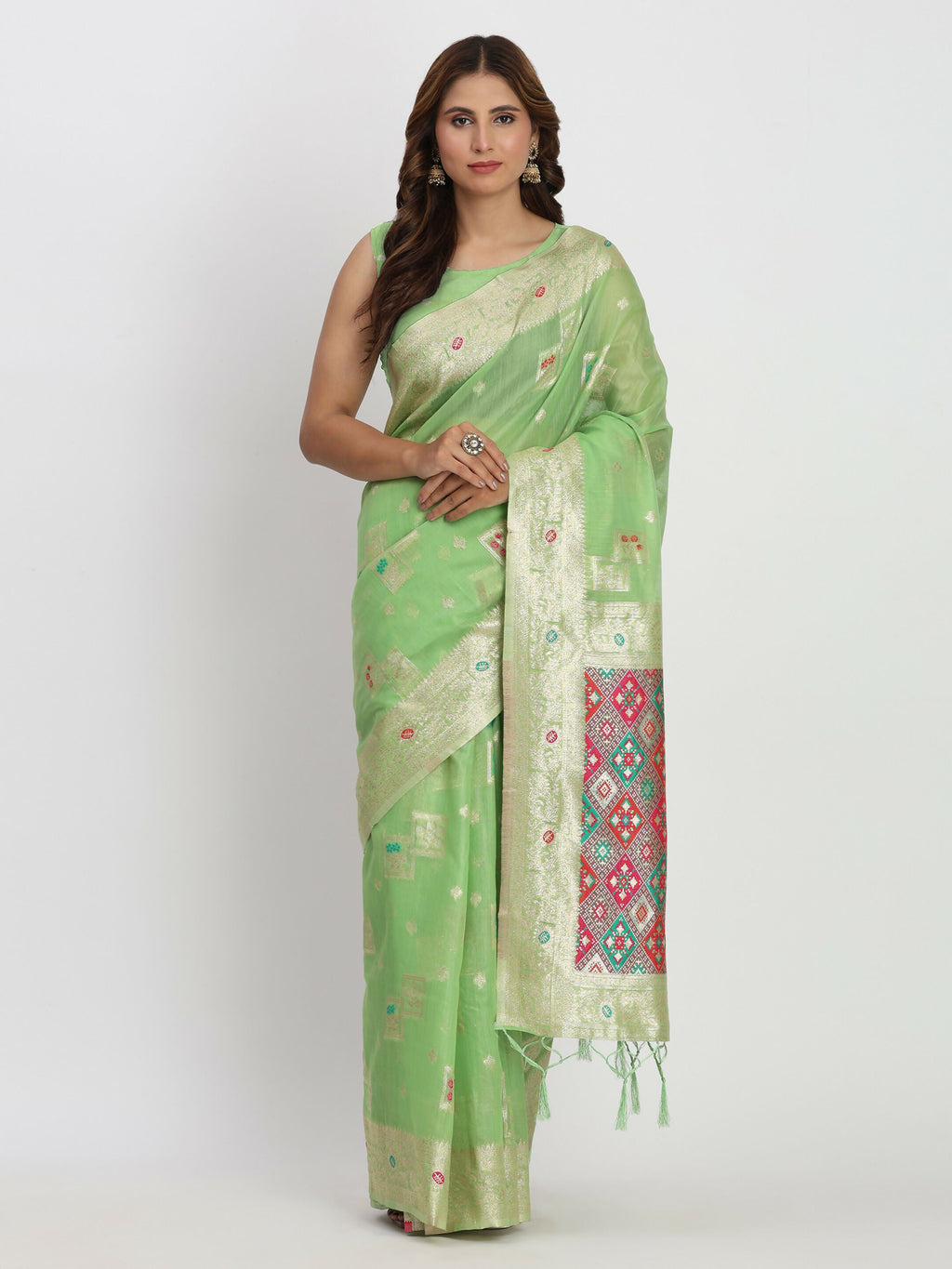 Light Green Linen Cotton Saree with Matching Blouse