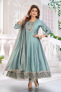 Turquoise silk 3-piece kurta set with matching dupatta and cotton lining