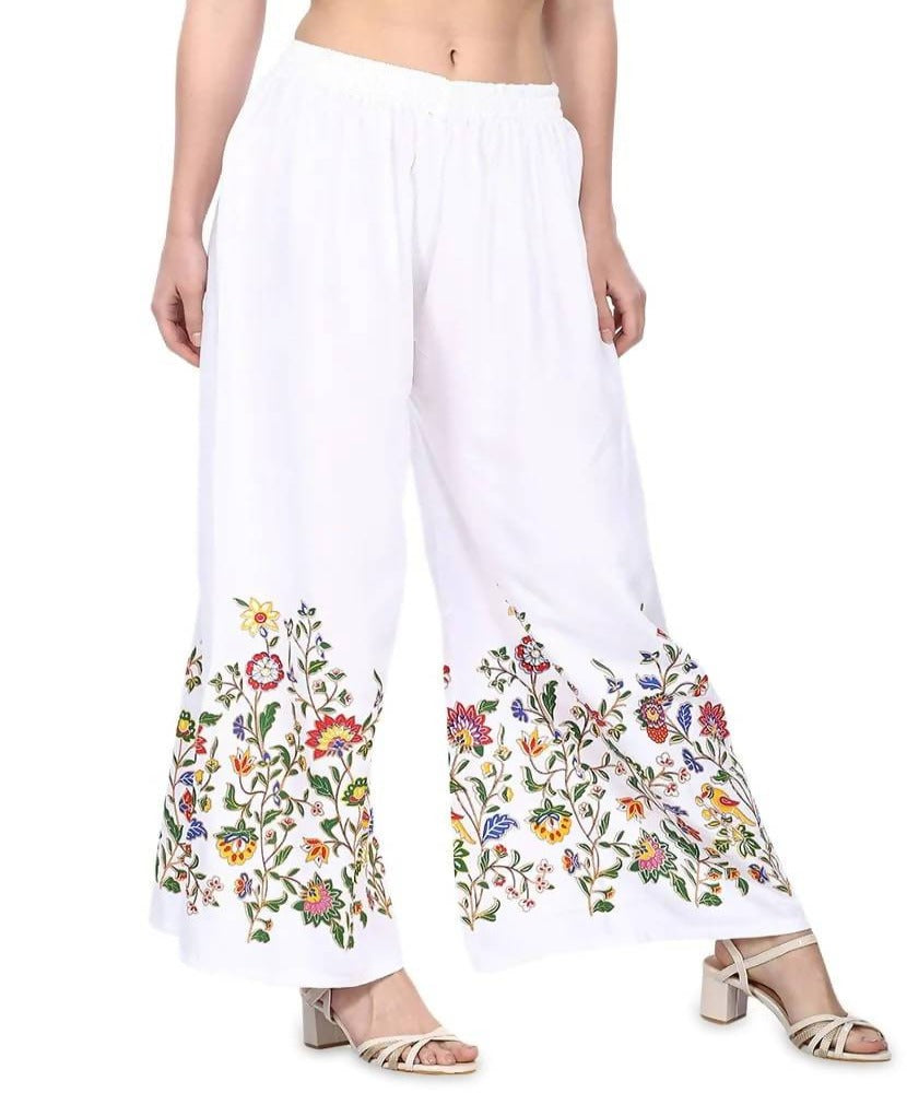 Elegant white palazzo pants with floral print pattern