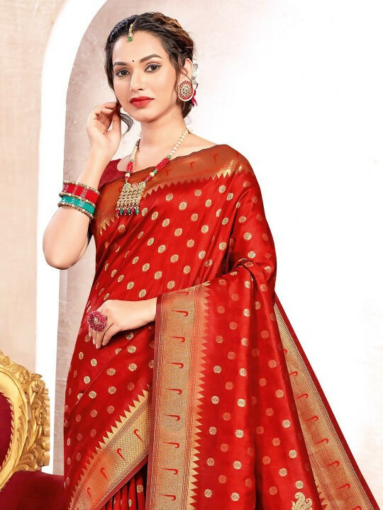 Red Paithani Silk Saree with Matching Blouse Piece