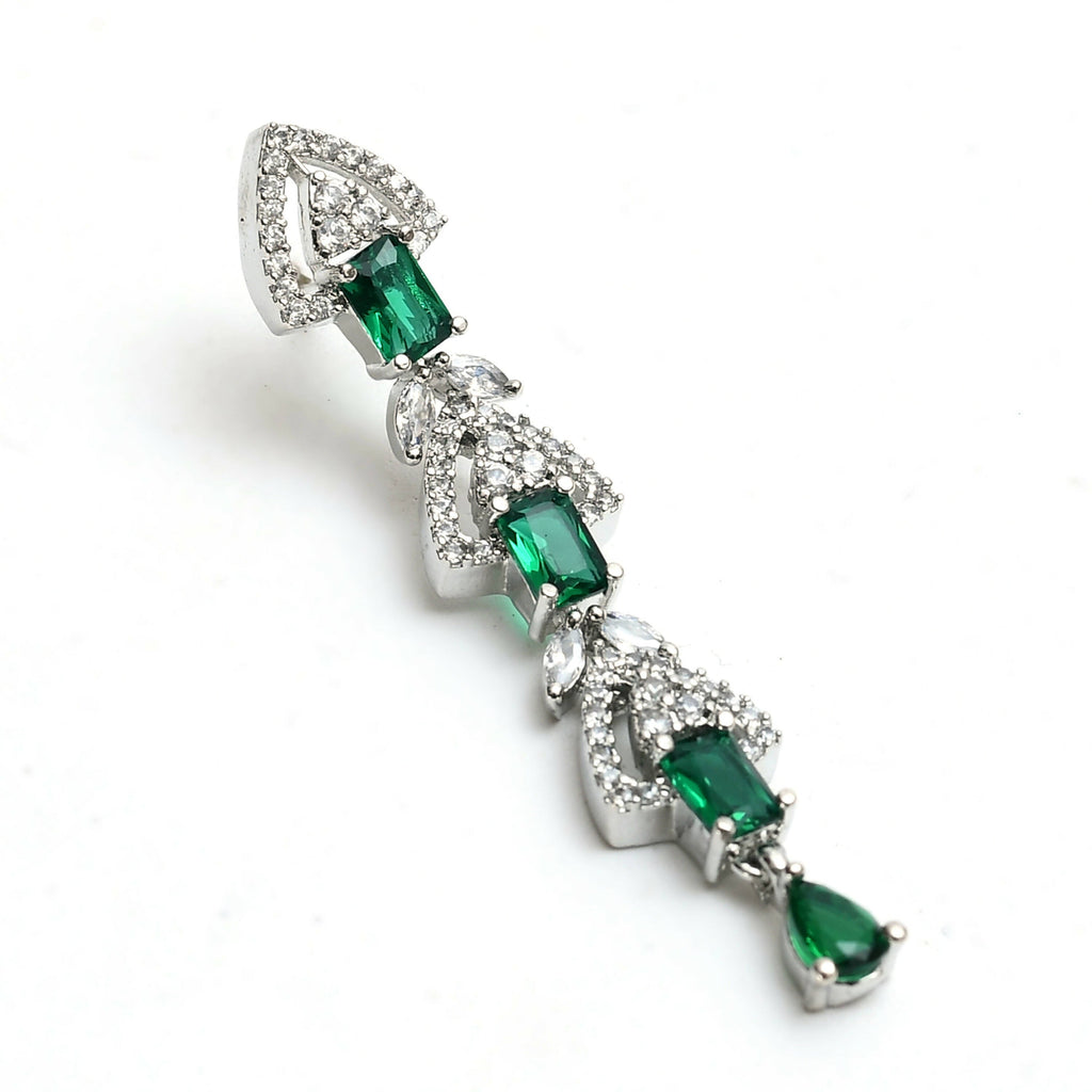 Silver-Plated American Diamond Green Choker Necklace Set