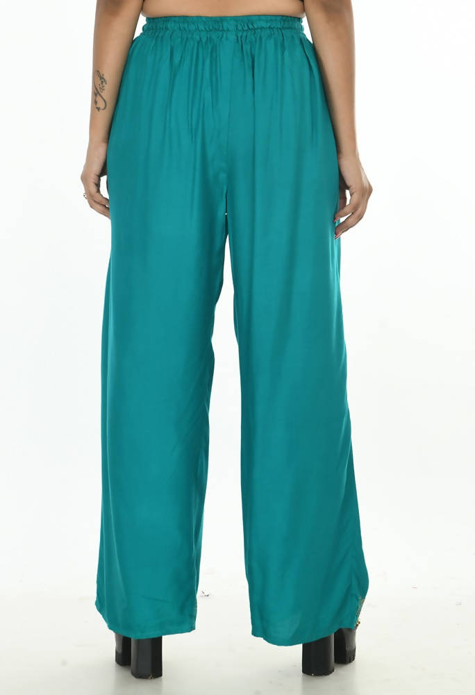 Rama Green Rayon Cotton Palazzo with Sirsoki Work