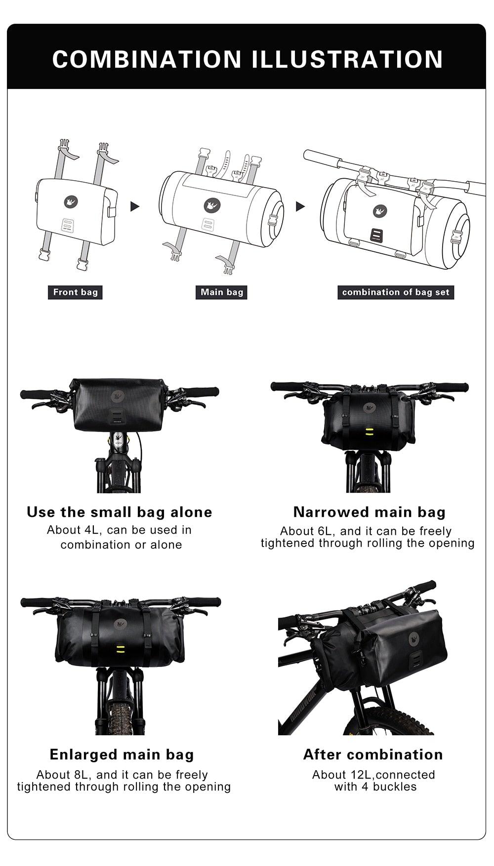 Waterproof Bike Handlebar Bag - Large Capacity 2-Piece Set