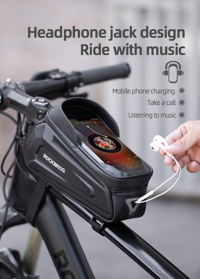 Waterproof Bike Frame Bag with Touch Screen Phone Case - Black