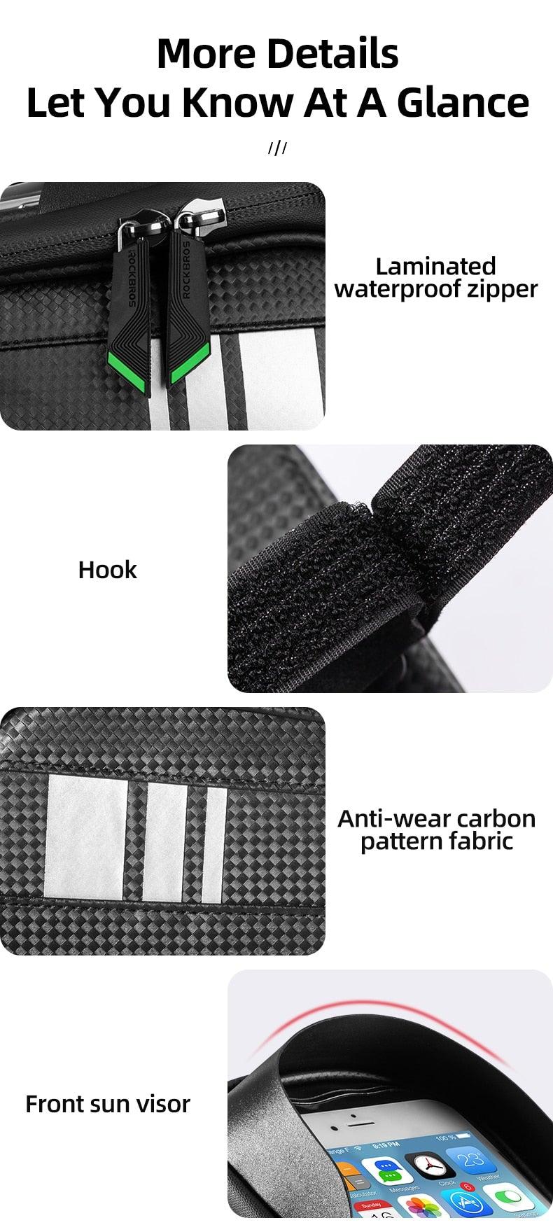 Waterproof Bike Frame Bag with Touch Screen Phone Case - Black
