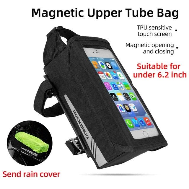 Waterproof Bike Frame Bag with Touch Screen Phone Case - Black