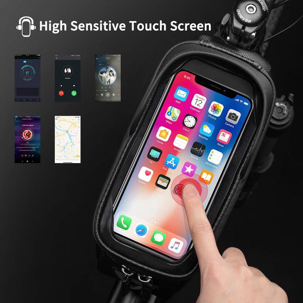 Waterproof Bike Frame Bag with Touch Screen Phone Case - Black