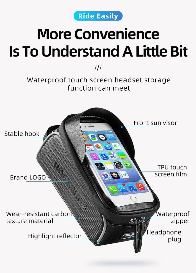 Waterproof Bike Frame Bag with Touch Screen Phone Case - Black