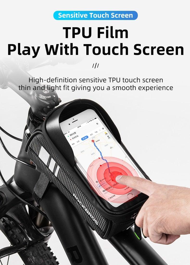 Waterproof Bike Frame Bag with Touch Screen Phone Case - Black