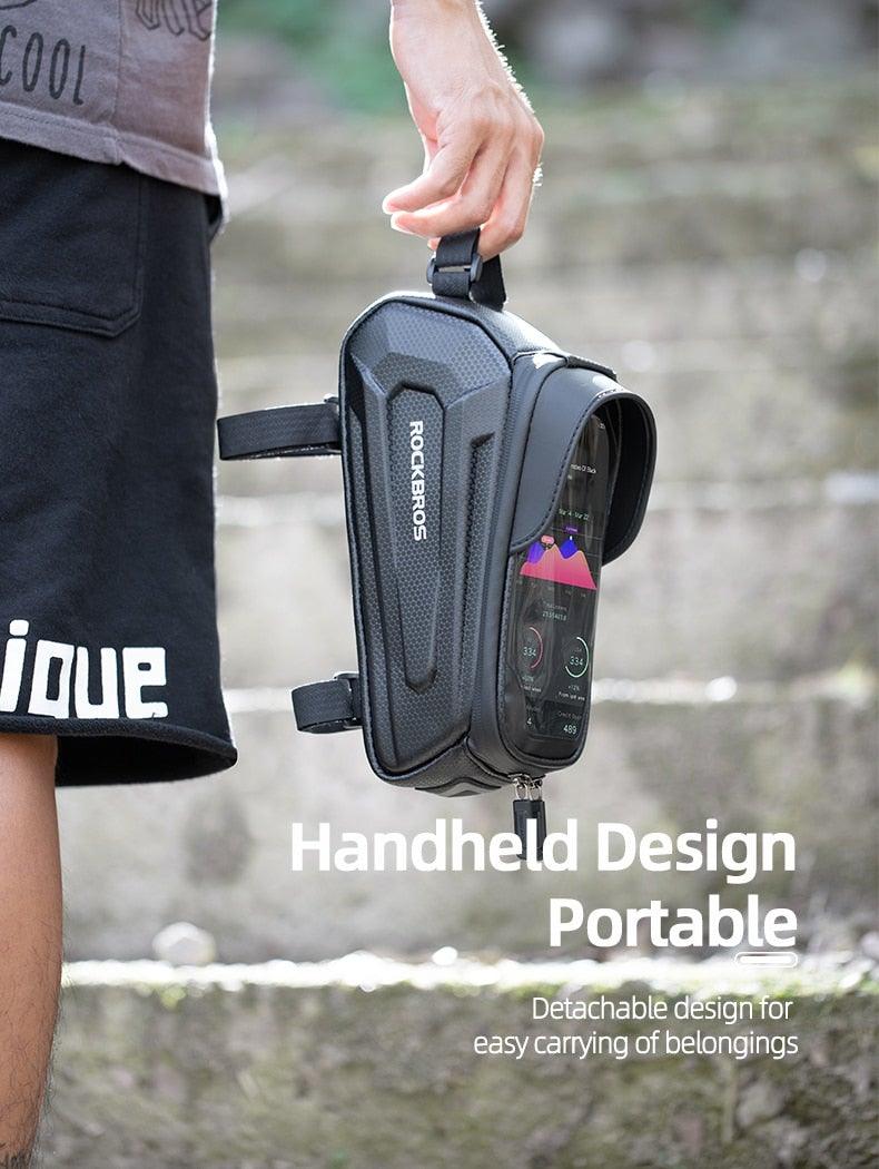 Waterproof Bike Frame Bag with Touch Screen Phone Case - Black