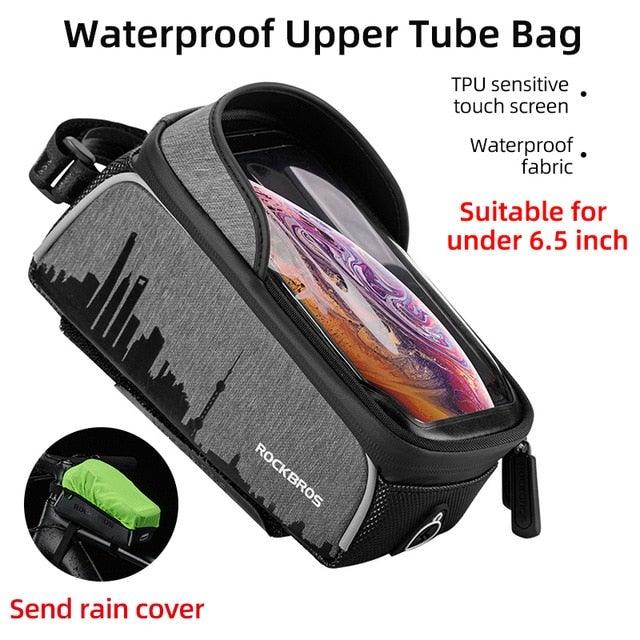 Waterproof Bike Frame Bag with Touch Screen Phone Case - Black