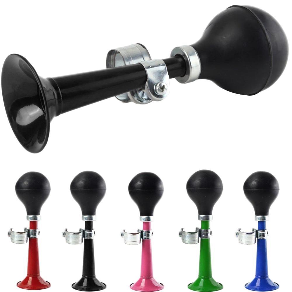 Retro-style metal bugle trumpet bicycle horn with rubber squeeze bulb