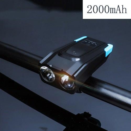 800 Lumen USB Rechargeable Bike Headlight with Integrated Horn