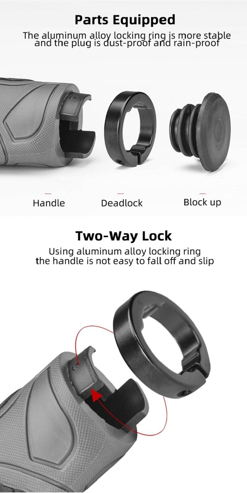 Anti-Skid Mountain Bike Grips with Dual Aluminum Lock-On Clamps