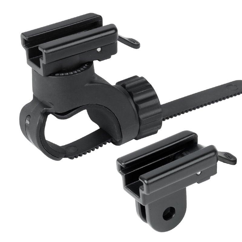 360-degree rotating bicycle flashlight mount bracket on a bike handlebar
