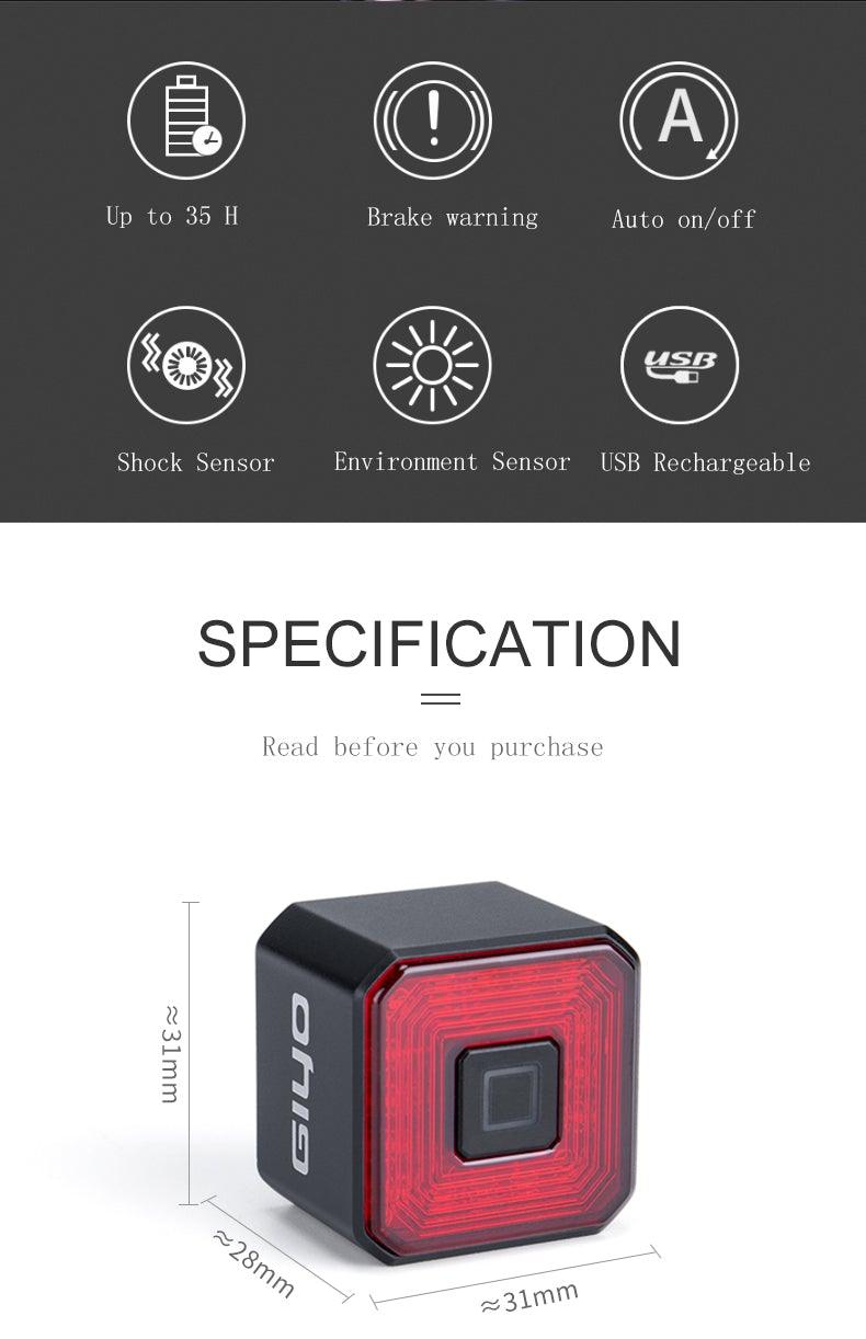 Minimalist USB Rechargeable LED Bike Tail Light with Brake Sensor