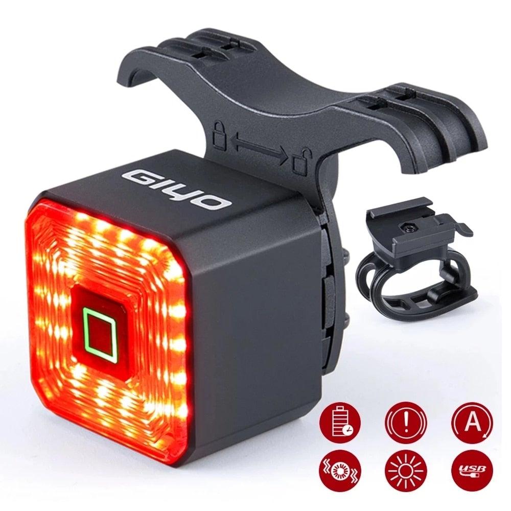 Minimalist black CNC aluminum LED bike tail light with USB rechargeable safety sensor