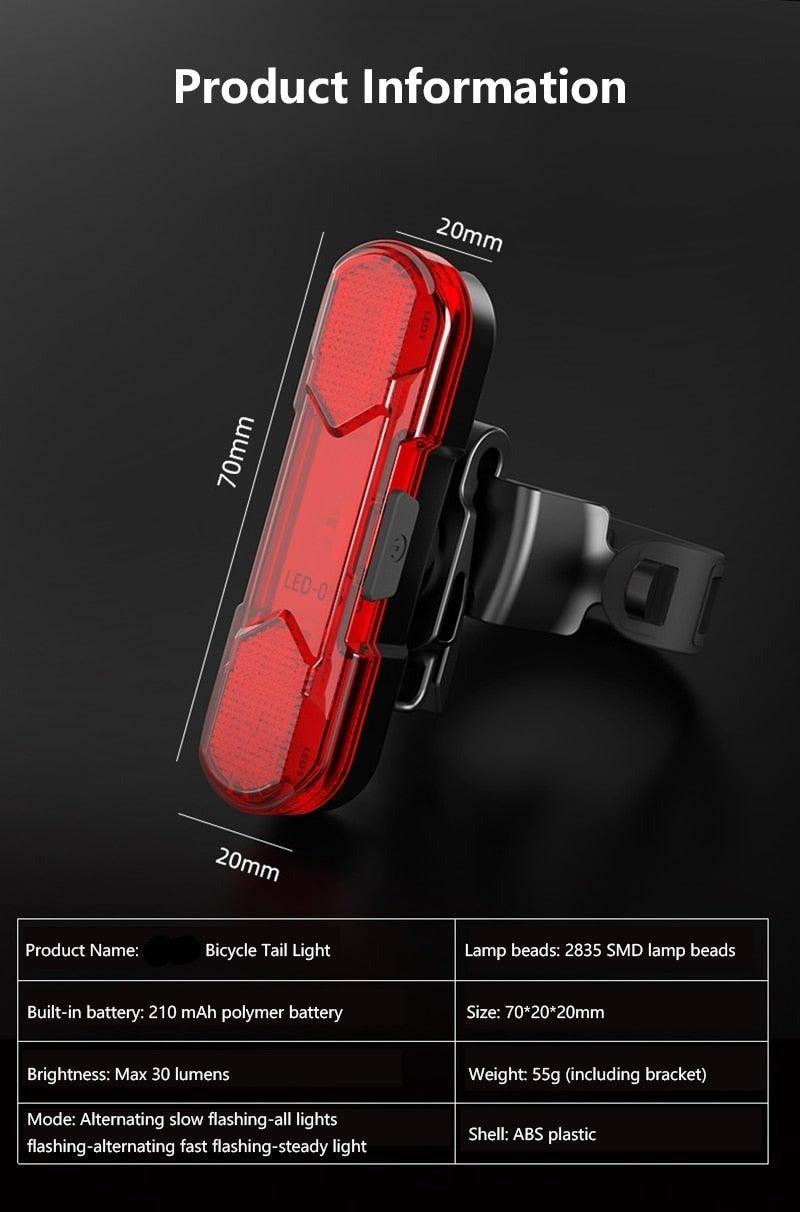 Waterproof USB Rechargeable Bike Tail Light for Mountain Biking