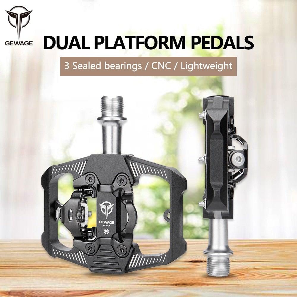 Stevvex 2-in-1 dual function aluminum bike pedals with cleats for spin and road bikes