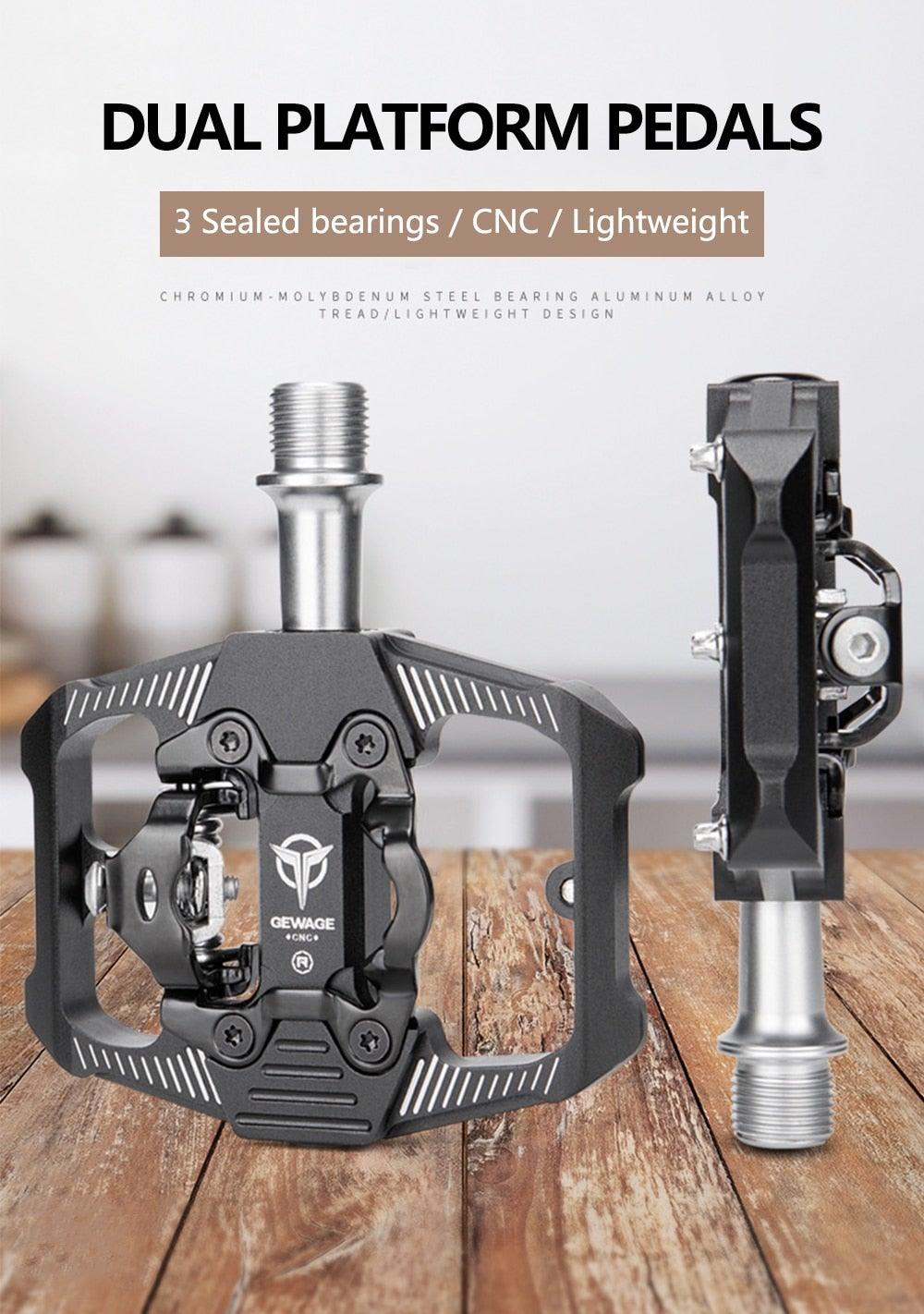 2-in-1 Dual Function Bike Pedals with Cleats for Spin Road Bikes