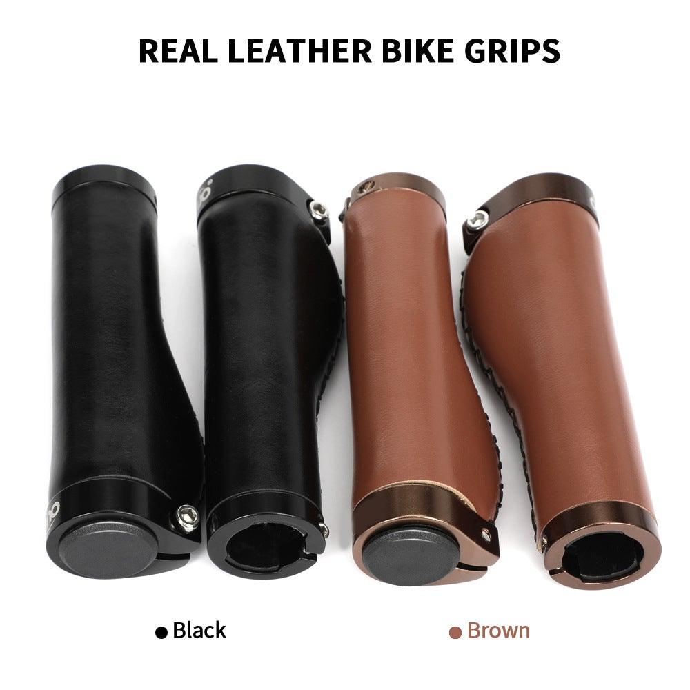 Premium PU Leather Lock-On Bike Handlebar Grips, Non-Slip