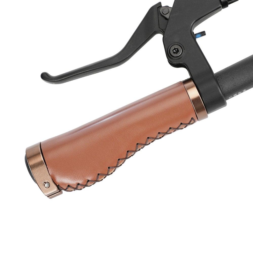 Premium PU Leather Lock-On Bike Handlebar Grips, Non-Slip