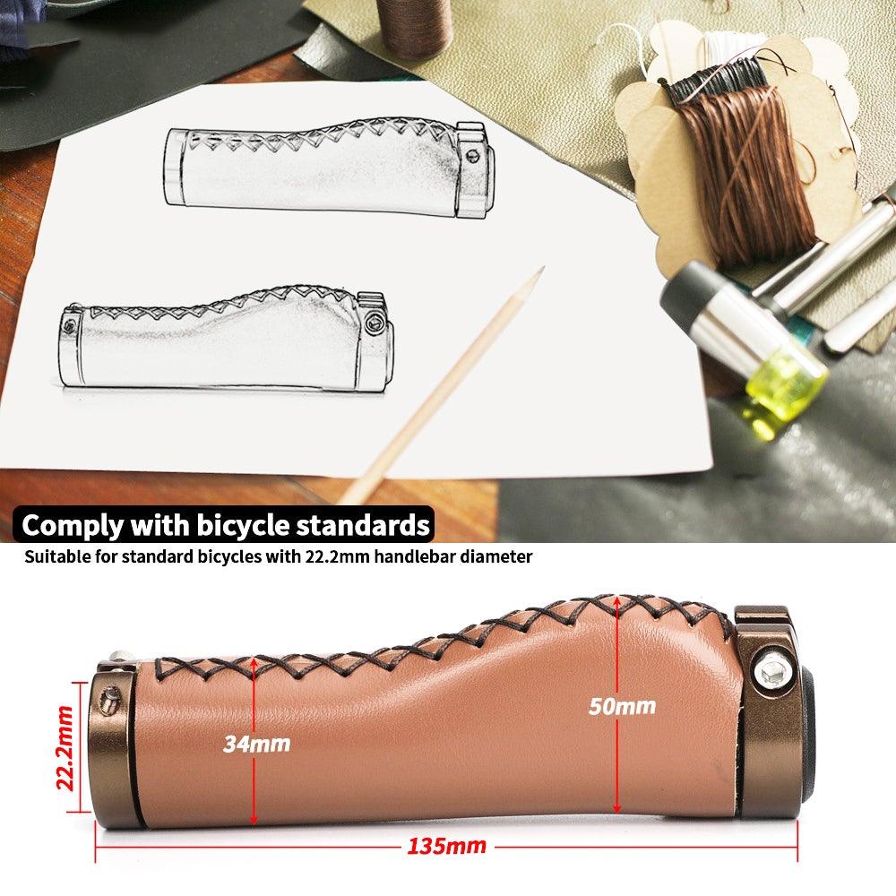 Premium PU Leather Lock-On Bike Handlebar Grips, Non-Slip