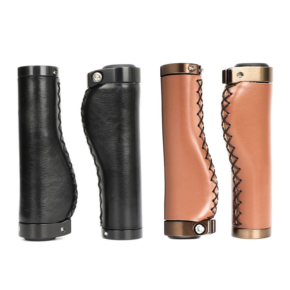 Premium PU Leather Lock-On Bike Handlebar Grips, Non-Slip