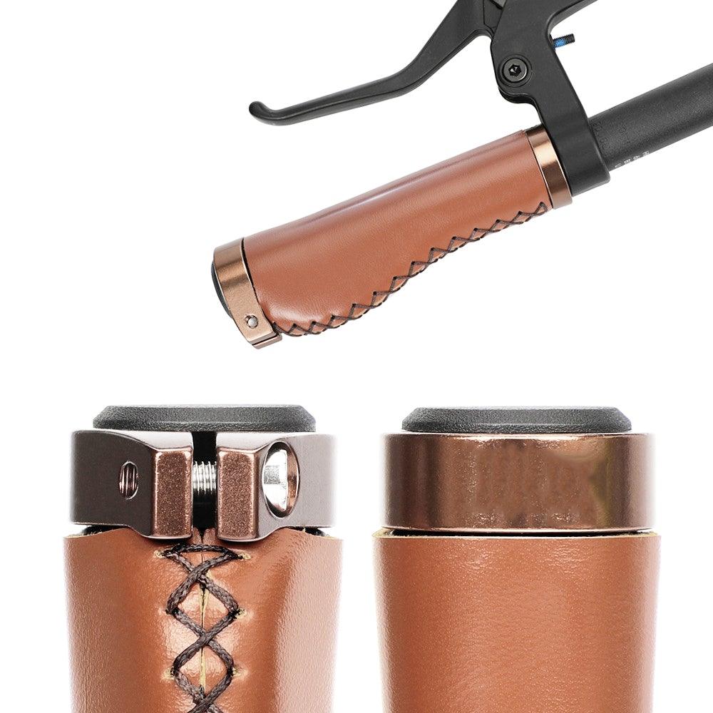 Premium PU Leather Lock-On Bike Handlebar Grips, Non-Slip