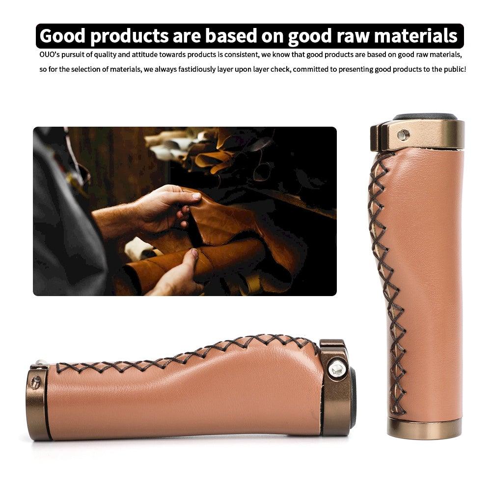 Premium PU Leather Lock-On Bike Handlebar Grips, Non-Slip