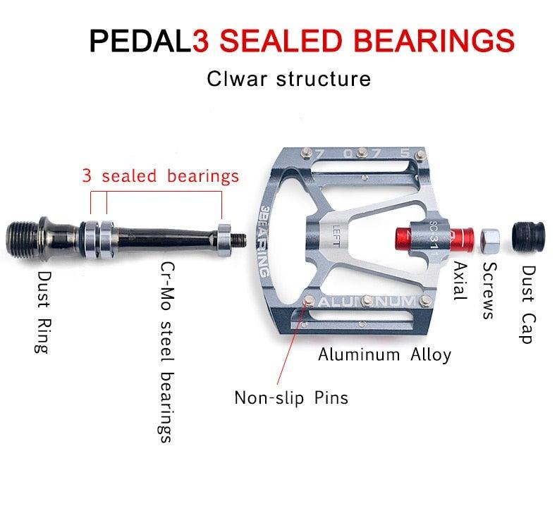Wide Platform MTB Flat Pedals with 3 Sealed Bearings