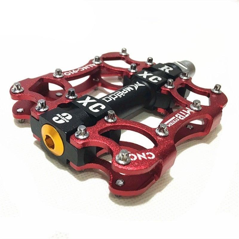 Technical aluminum sealed bearing flat pedals with anti-slip cleats.