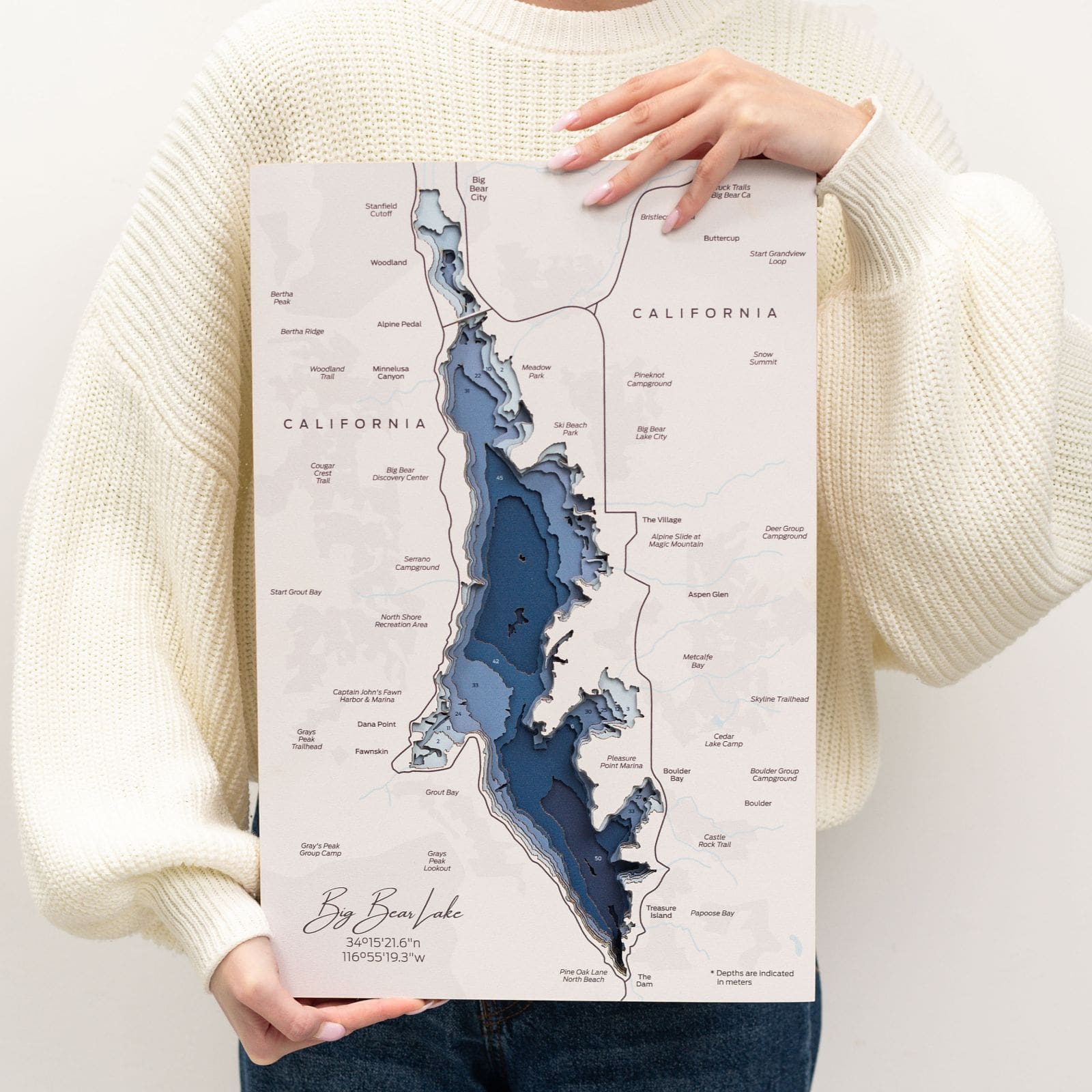 Big Bear Lake Map Wall Art Modern Nautical Decor
