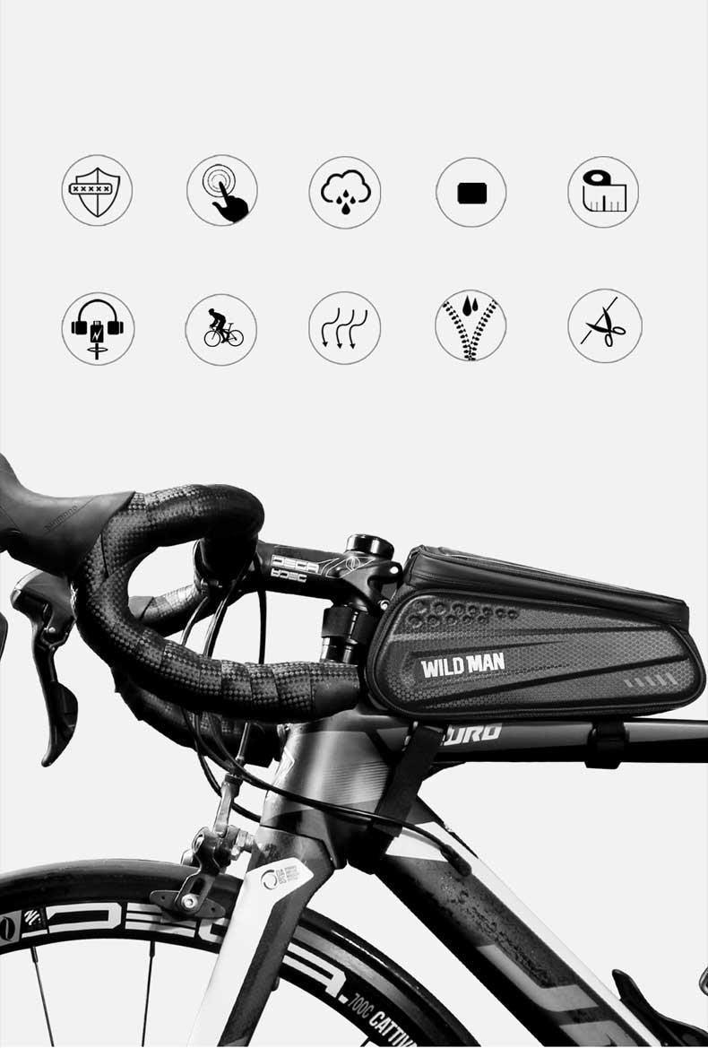 Waterproof Bike Frame Bag with Touchscreen Phone Mount - Black