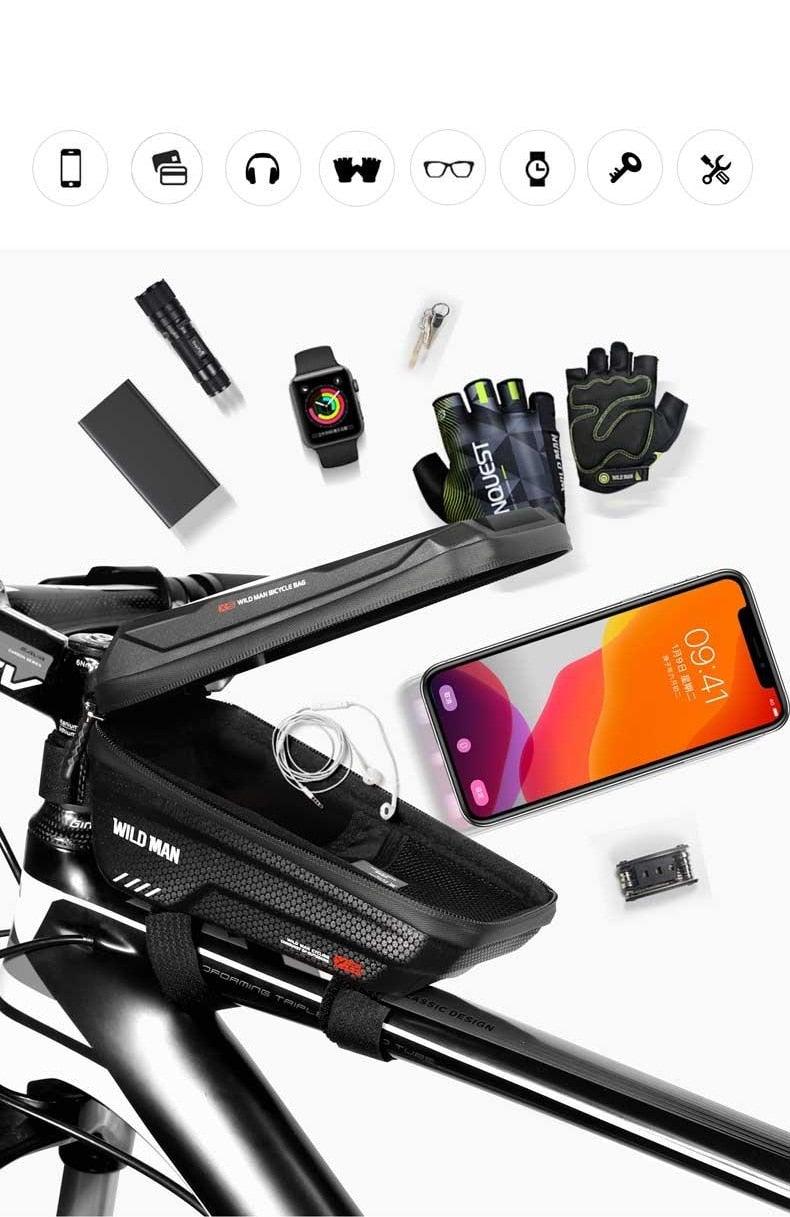 Waterproof Bike Frame Bag with Touchscreen Phone Mount - Black