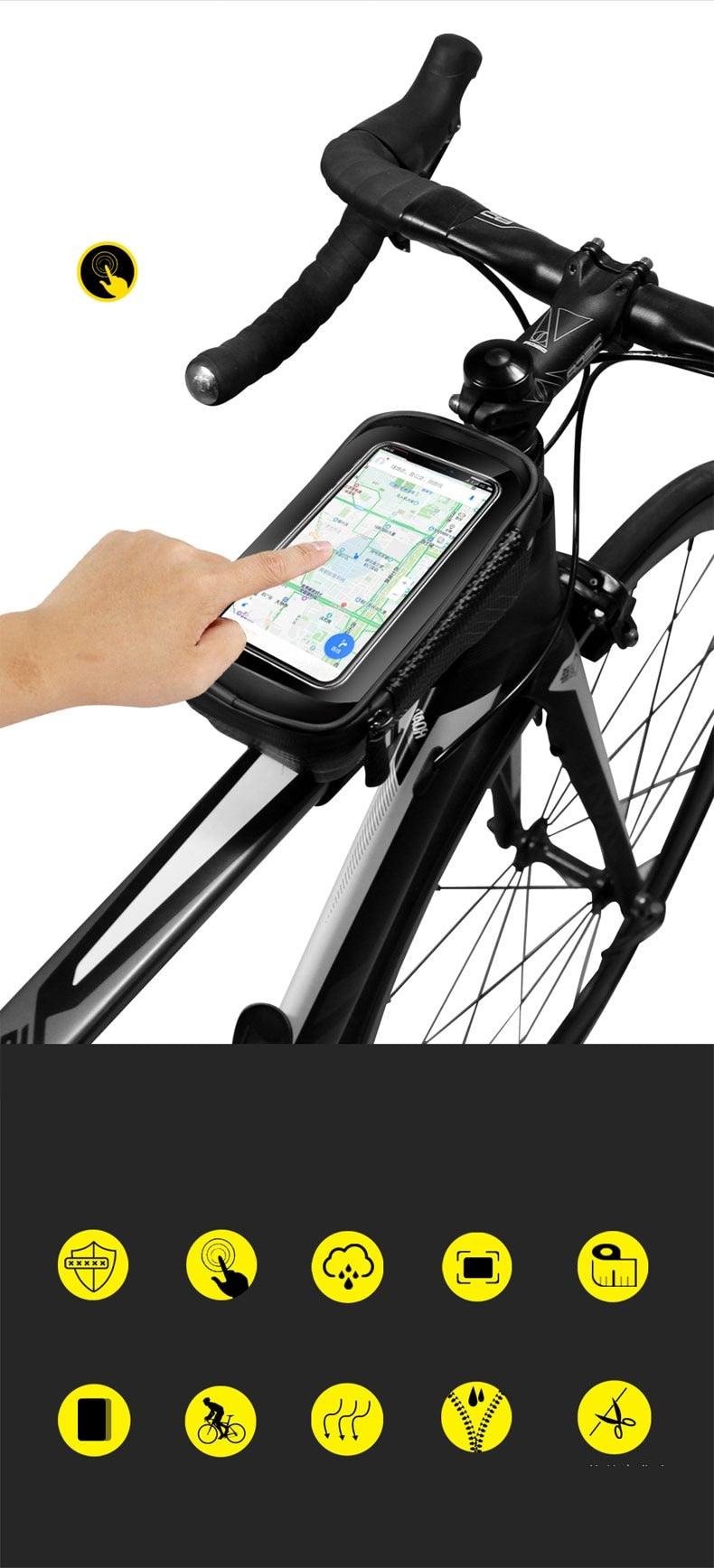 Waterproof Bike Frame Bag with Touchscreen Phone Mount - Black