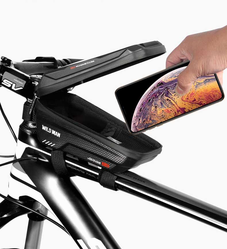 Waterproof Bike Frame Bag with Touchscreen Phone Mount - Black
