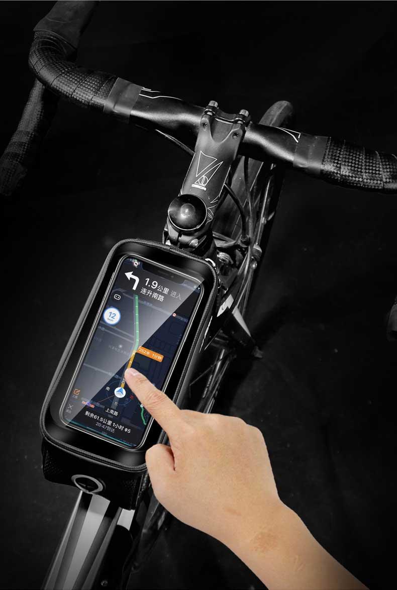 Waterproof Bike Frame Bag with Touchscreen Phone Mount - Black