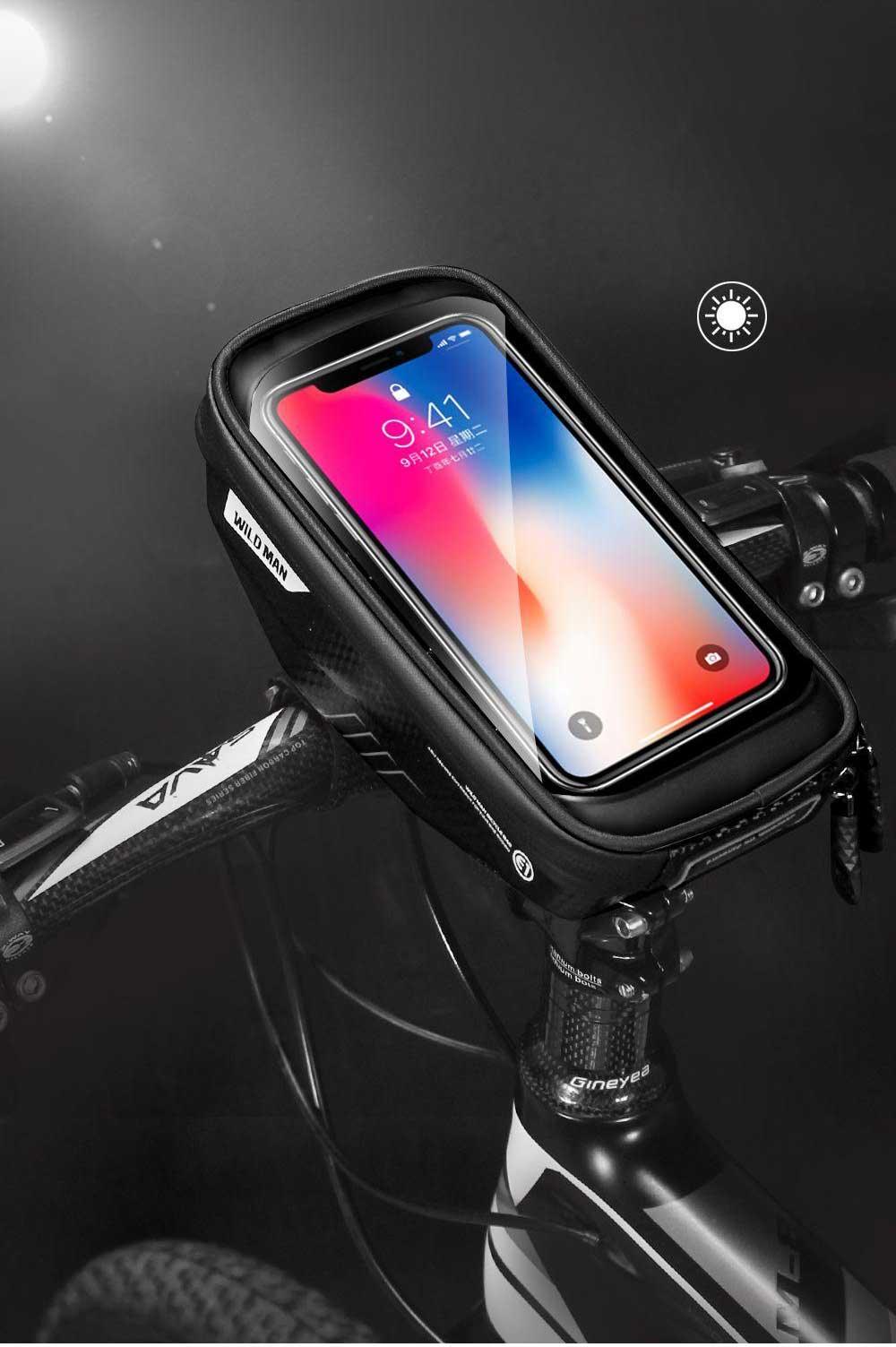 Waterproof Bike Frame Bag with Touchscreen Phone Mount - Black