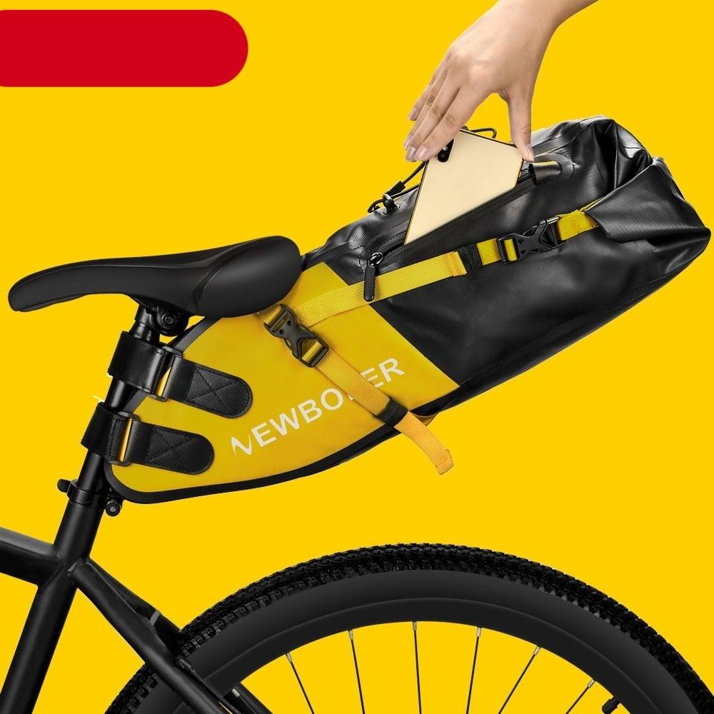13L black waterproof foldable rear bike trunk bag for bikepacking