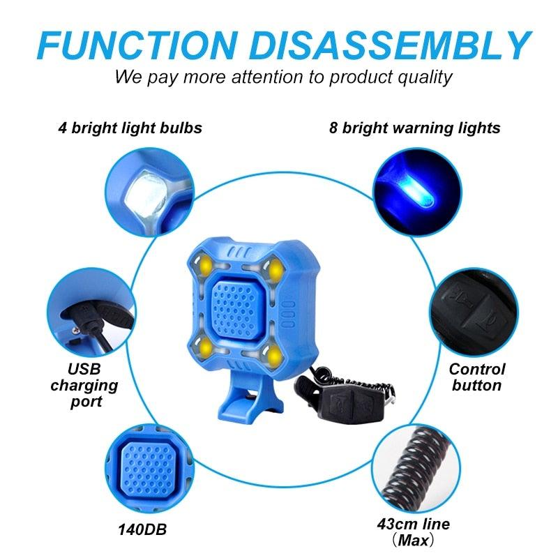 4 Lamp Cycling Light with Electric Horn & Alarm - Waterproof LED