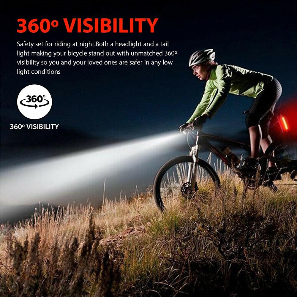 USB Rechargeable LED Bike Light Set Front Headlight & Tail Light
