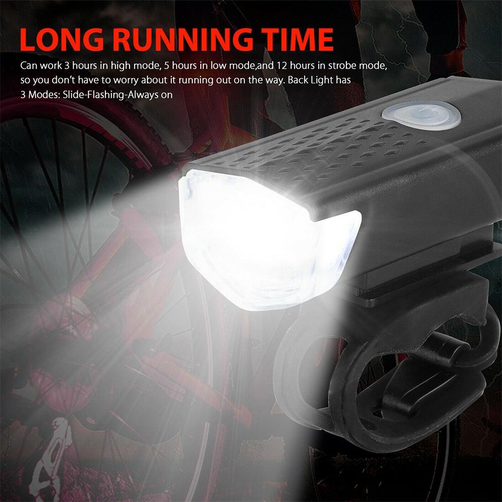 USB Rechargeable LED Bike Light Set Front Headlight & Tail Light