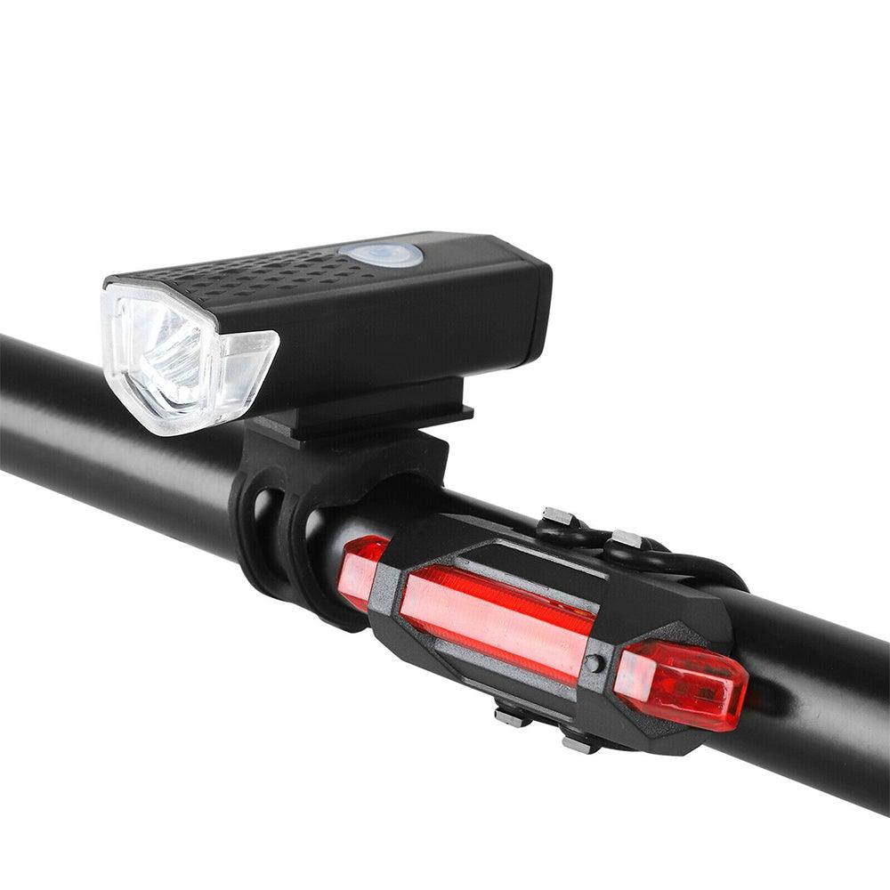 USB Rechargeable LED Bike Light Set Front Headlight & Tail Light