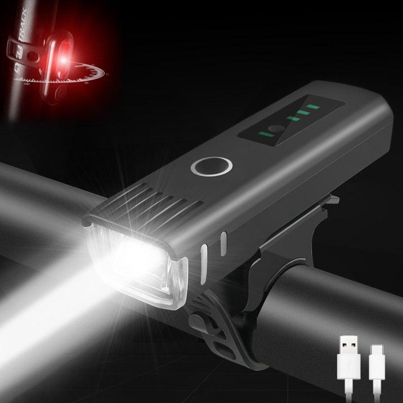 Stevvex rechargeable smart LED bicycle headlight and taillight set with anti-glare technology