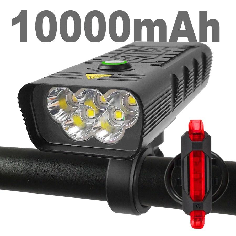 Stevvex 3000 lumen LED bike headlight and rear light set with 10000mAh power bank
