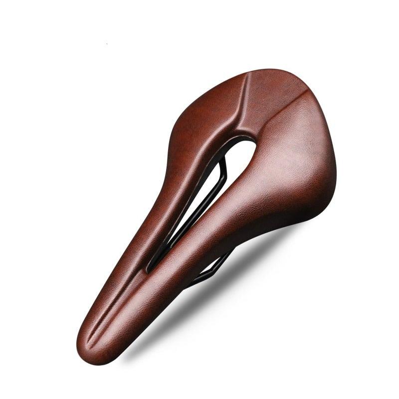 Ergonomic hollow road bike saddle with PU leather and memory foam padding