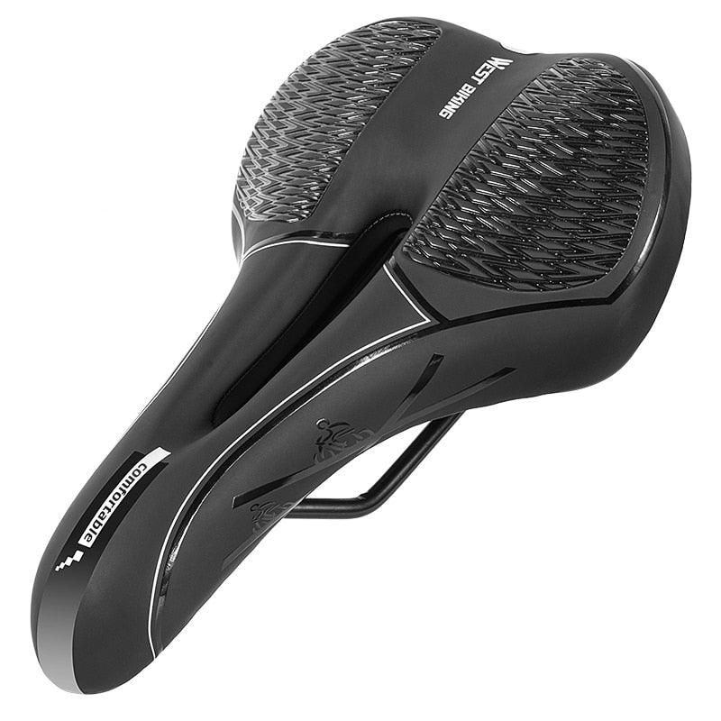 Ergonomic black PU leather gel-filled bicycle saddle for road and mountain bikes