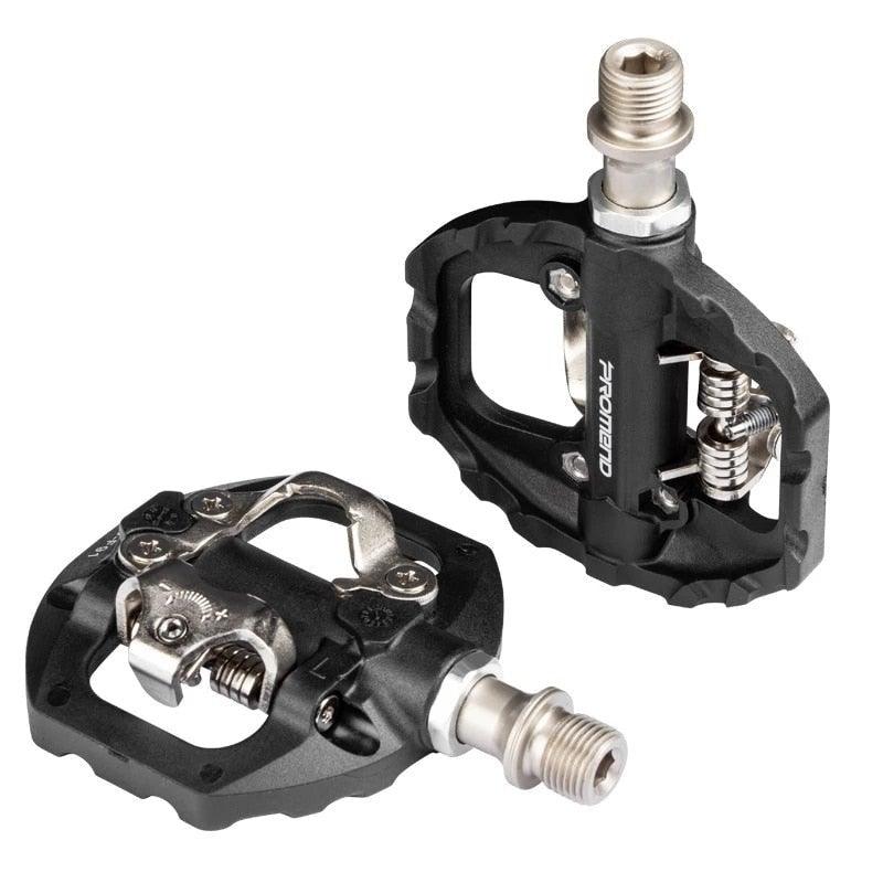 Stevvex dual platform clipless mountain bike pedals made of die-cast aluminum with sealed bearings