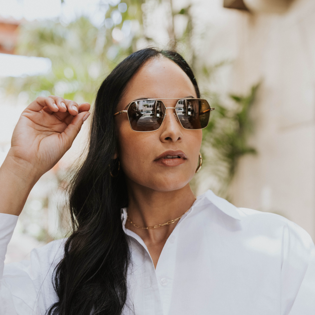 Bimini Metal & Wood Aviator Sunglasses - Minimalist Gold Frames